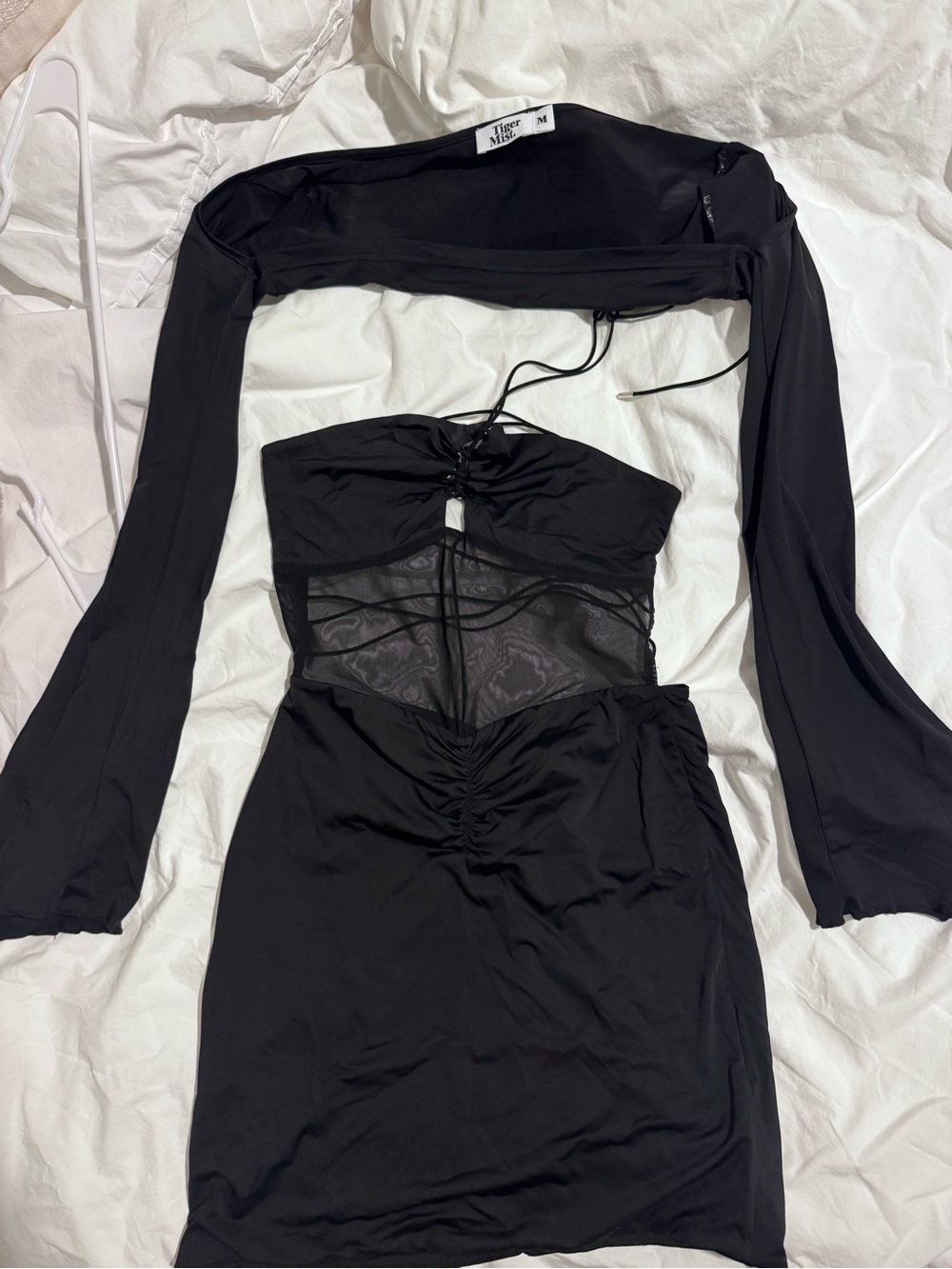 Tiger Mist Black Mesh Cutout Mini Dress with Detachable Sleeves